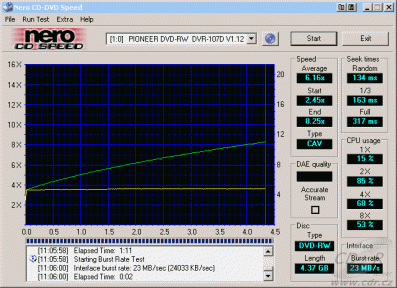 Pioneer DVR-A07XLA - CDspeed čtení DVD-RW video