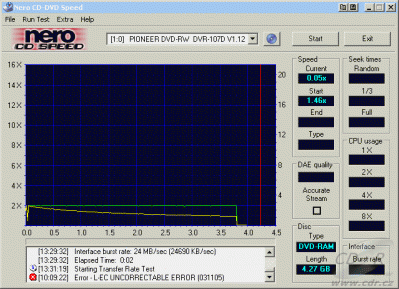 Pioneer DVR-A07XLA - CDspeed čtení DVD-RAM