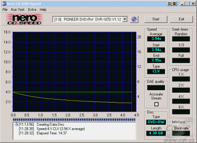 Pioneer DVR-A07XLA - CDspeed zápis DVD+RW