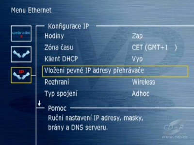 KiSS DP-1500 - Menu: Nastavení IP adresy přehrávače