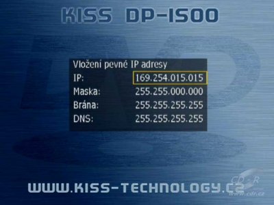 KiSS DP-1500 - Nastavení IP adresy, masky, brány a DNS