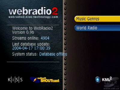 KiSS DP-1500 - Webradio2: Hlavní nabídka