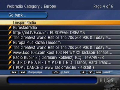 KiSS DP-1500 - Webradio2: Výběr stanice Linspire v Evropě