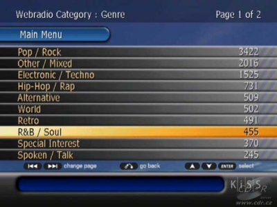 KiSS DP-1500 - Webradio2: Výběr podle kategorií
