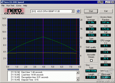 Asus DRW-0804P - CDspeed čtení DVD-ROM dual layer