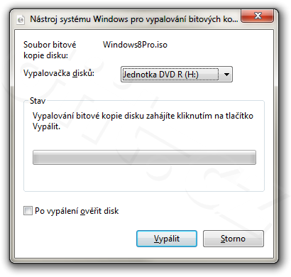 Nástroj systému Windows pro vypalování bitových kopií disků