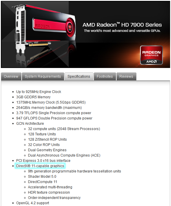 AMD Radeon HD 7970 DirectX specs