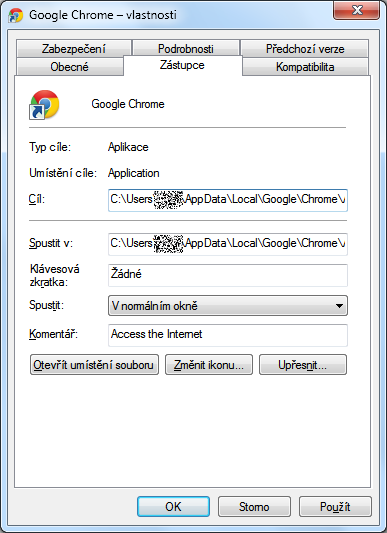 Google Chrome záložky parametr