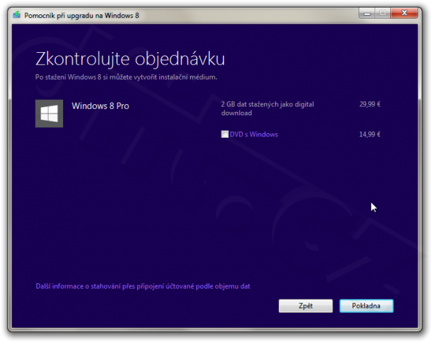 Kontrola objednávky - Pomocník při upgradu na Windows 8