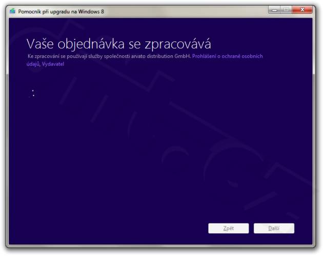 Zpracování objednávky - Pomocník při upgradu na Windows 8
