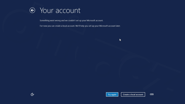 14 Windows 8.1 - Microsoft account se nepovedl - nabídka lokálního účtu podruhé
