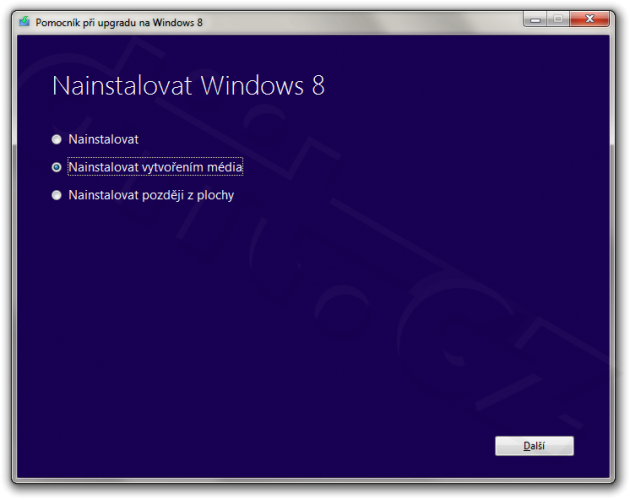 Volba způsobu instalace - Pomocník při upgradu na Windows 8