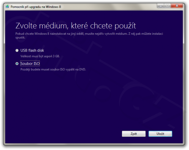 Volba média - Pomocník při upgradu na Windows 8