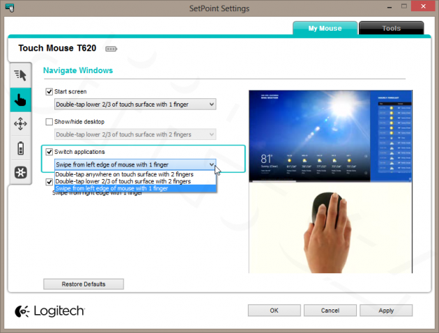 4 SetPoint Windows 8 - Navigate Windows - Switch applications