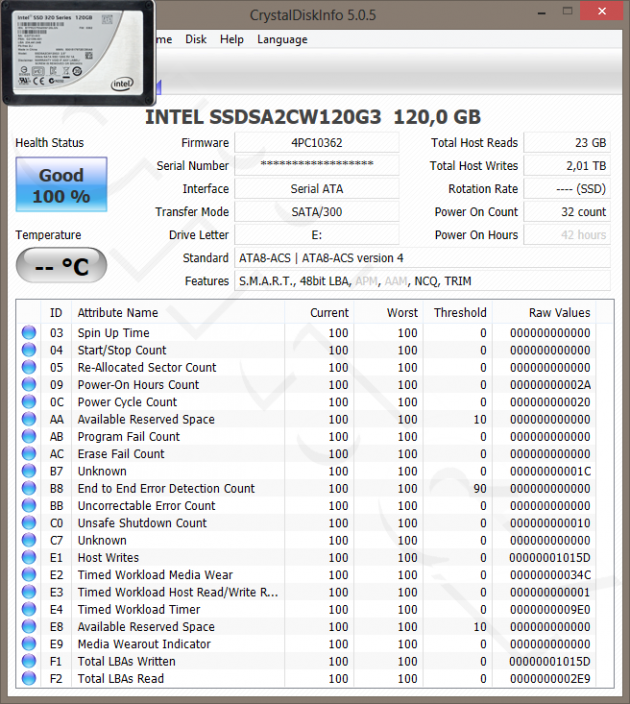 CrystalDiskInfo - Intel SSD 320 Series 120GB