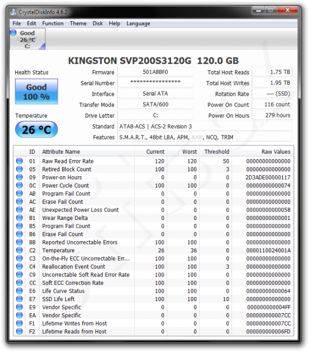 CrystalDiskInfo - Kingston SSDNow V+200