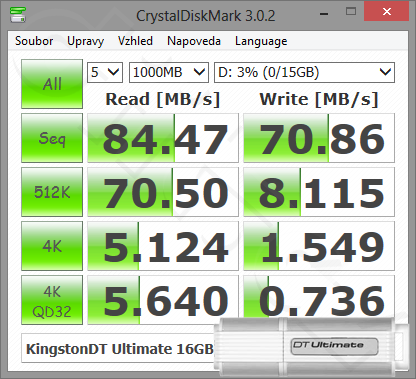 CrystalDiskMark - Kingston DT Ultimate 16GB