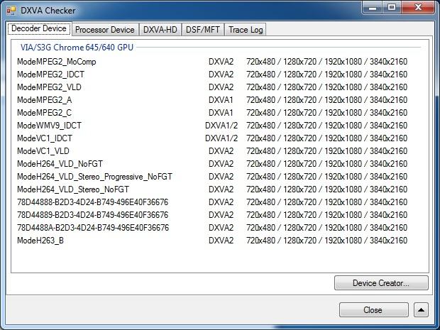 DXVAChecker VIA/S3 Chrome 640/645
