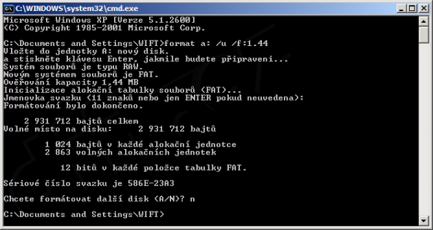 Formátování diskety na 1,44 MB v 2,88MB mechanice - Windows XP