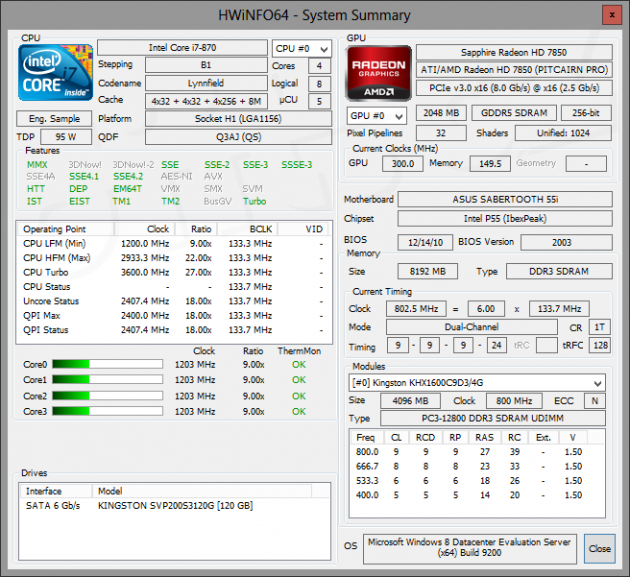 HWiNFO64 - Core i7-870 + Radeon HD 7850