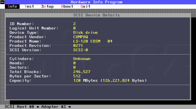 HWiNFO - LS-120 - SCSI Device Details