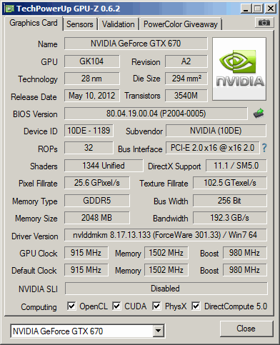 GeForce GTX 670: GPU-Z