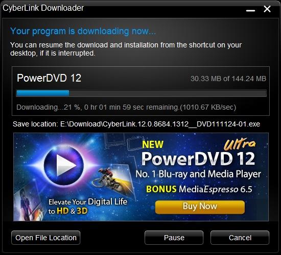 PowerDVD 12: stahování instalace