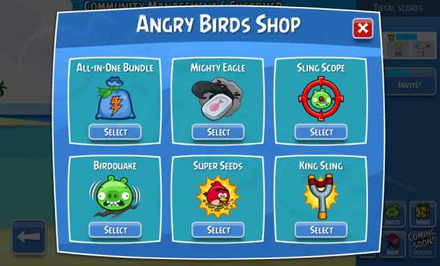 Angry Birds na Facebooku - Angry Birds Shop