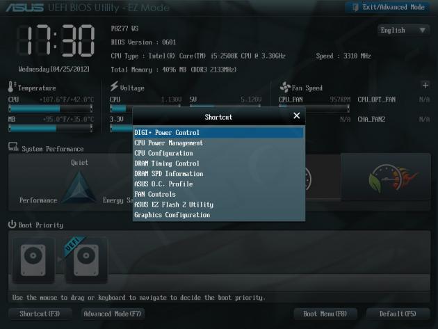 ASUS ASUS P8Z77 WS - Setup -EZ Mode - Shortcuts