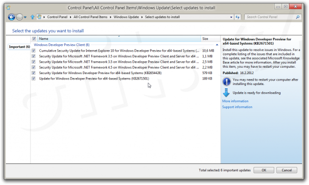 Windows Update ve Windows 8, prostředí Desktop