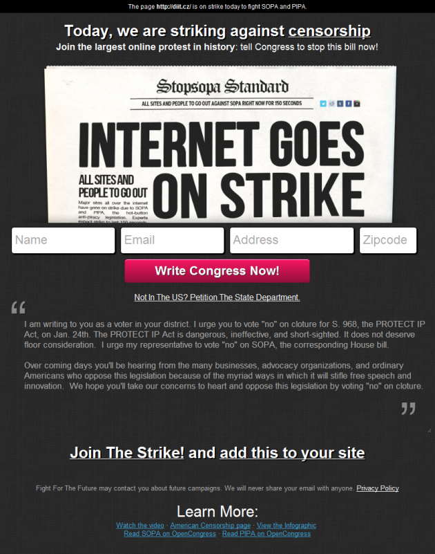 Strike Against SOPA and PIPA (diit.cz)