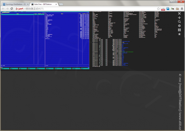 Synology DS1513+ – Gate One HTML5 terminál s Midnight Commanderem