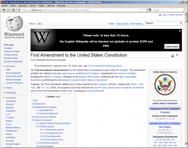 Chystaný protest Wikipedie proti SOPA