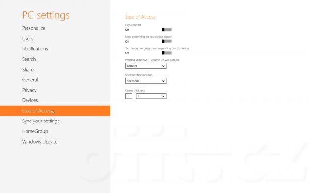 Windows 8 Consumer Preview - PC settings - nastavení usnadnění