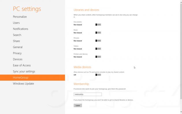 Windows 8 Consumer Preview - PC settings - nastavení HomeGroup