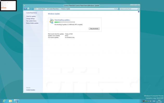 Windows 8 Consumer Preview - klasický Windows Update - stahování aktualizací