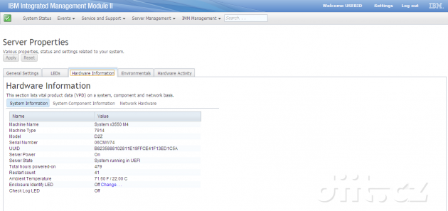 IBM x3550 M4 Integrated Management Module - informace o hardware