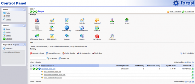 Forpsi Plesk Control Panel - klienti