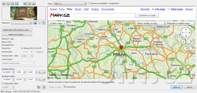 Zoner Photo Studio 14 - GPS souřadnice mapy.cz