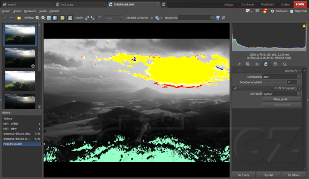 Zoner Photo Studio 14 - RAW zobrazení přepalů