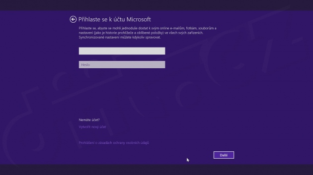 Instalace Windows 8.1 Pro - přihlaste se k účtu Microsoft