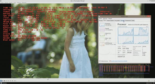 Life in the garden 4K @ AMD Trinity bez akcelerace, MS DVD-DVD Video Decoder + CPU zátěž