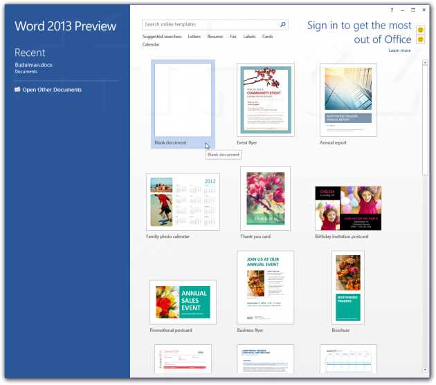 Office 2013 Preview - Word (spuštění)