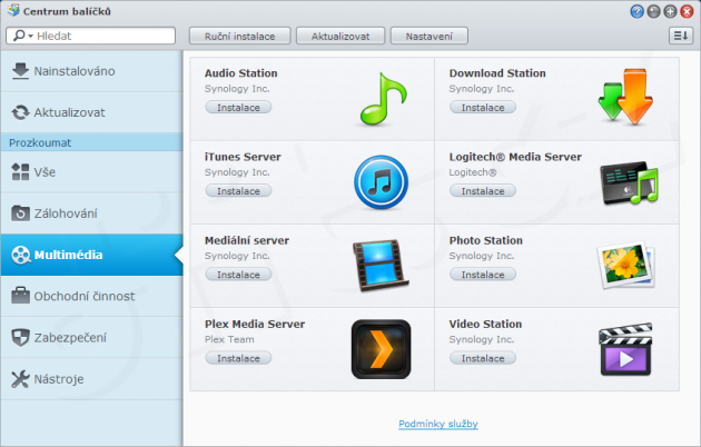 Synology DS1513+ – Centrum balíčků - Multimédia