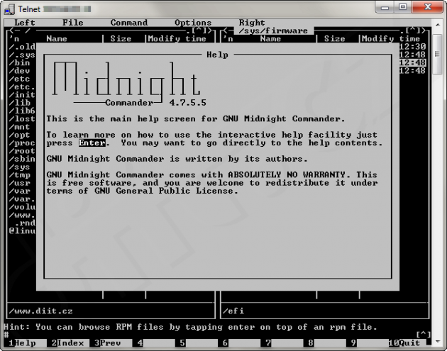 Synology DS1513+ – Midnight Commander v telnetu