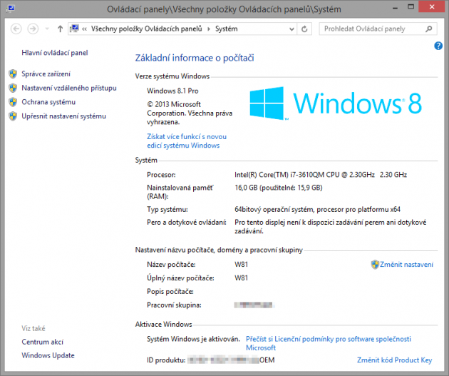 Windows 8.1 - informace o systému