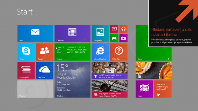 Windows 8.1 - Nápověda pro rohy obrazovky 2