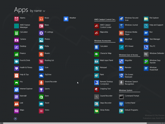 Windows 8.1 - zobrazení aplikací