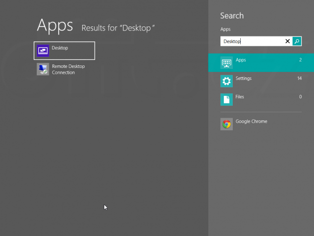 Windows 8 - psaní Desktop do vyhledávání na startovní obrazovce