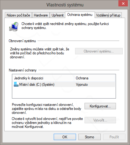 Windows 8 a Ochrana systému - pevný disk